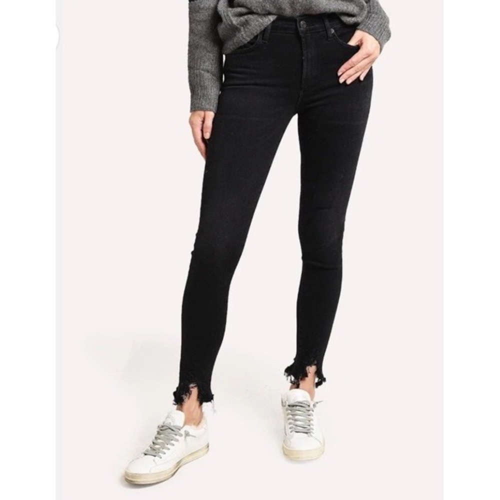 AGOLDE Sophie Mid-rise Skinny‎ Ankle Jeans Destroyed Hem Black Size 25 Women's